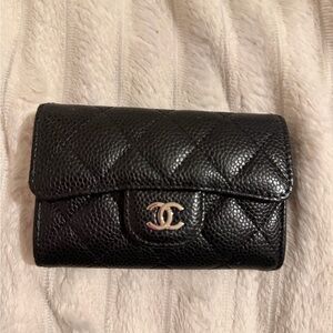 Authentic Chanel Black Quilted Leather classic flap card holder